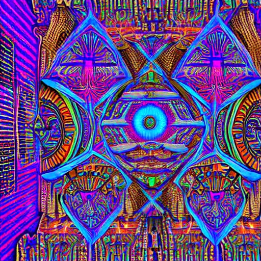 Image similar to psychedelic 3d dmt realm covered in egyptian patterns