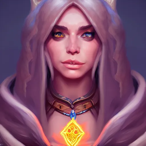 Image similar to Portrait of a sorceress, Hearthstone official trending art, exagerated accurate details, trending on MasterpieceStation in category 'Perfect identical eyes', hyperdetailed, artstation, cgsociety, 8k