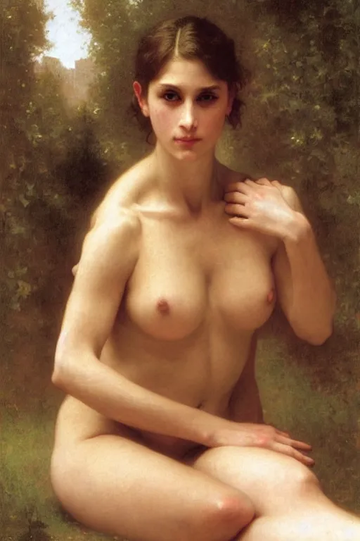 Image similar to portrait of a giant beautiful athletic ghosly girl, hd, realistic, bouguereau