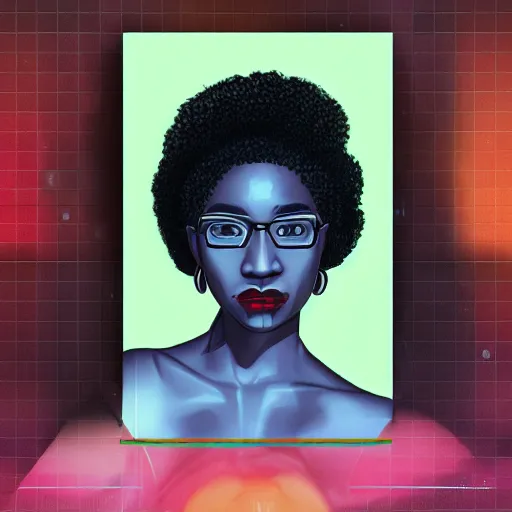 Prompt: portrait of a black girl, retrowave art, trending on art station