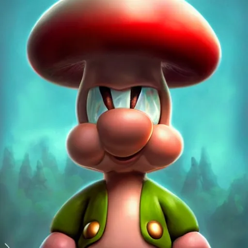 Prompt: toad from super mario as realistic mushroom human character art portrait, matte fantasy painting, deviantart artstation, by jason felix by steve argyle by tyler jacobson by peter mohrbacher, cinema c 9. 0