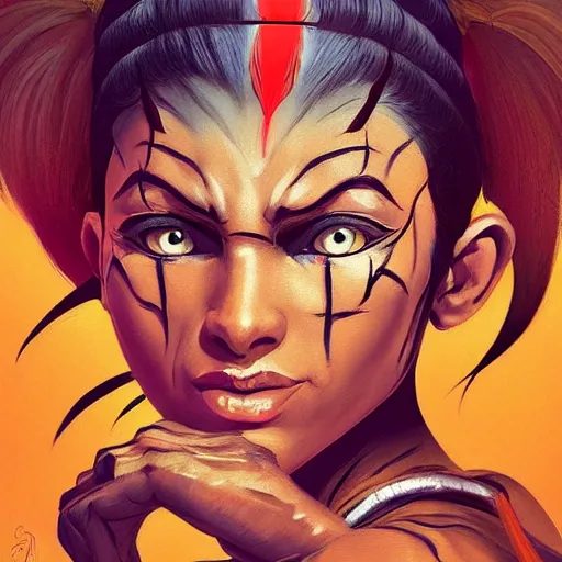 Prompt: portrait of a female Dhalsim from Streetfighter, League of Legend illustration by Sam Youn:3, profile picture by Gil Elvgren:3, asymmetrical, Organic Painting, Ambient Occlusion:3, Matte Painting, bold shapes, hard edges, street art, trending on artstation, realistic:2 by Sachin Teng:5