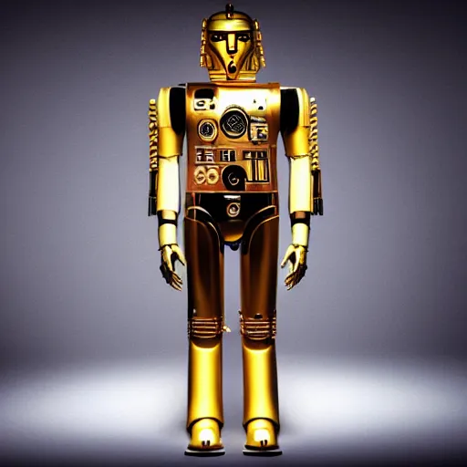 Prompt: c - 3 p 0 turned into a human, no longer a robot, has human skin, full body