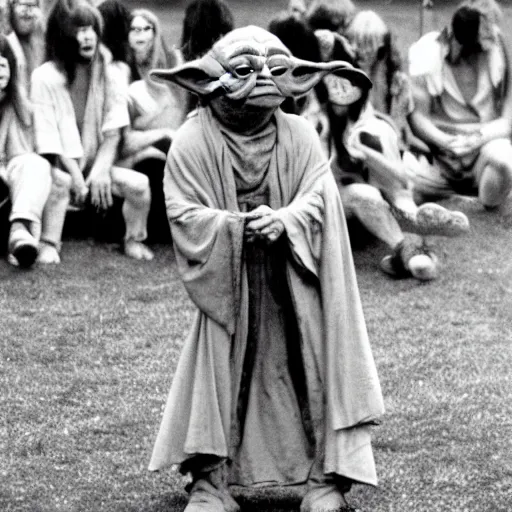 Image similar to yoda performing at woodstock