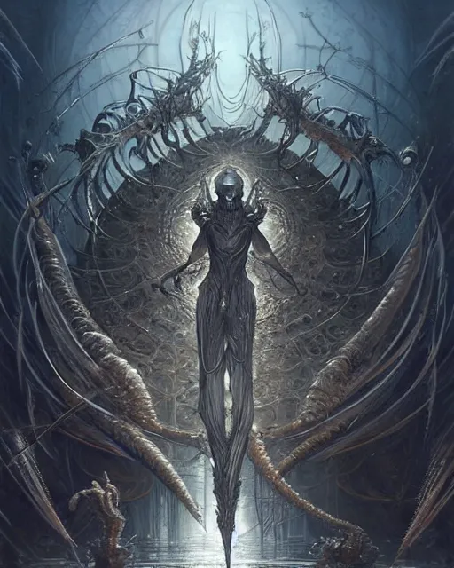 Image similar to The last enemy that shall be destroyed is death, artwork by artgerm, scifi, D&D, extraordinary phenomenon, fantasy, intricately detailed, elegant, digital painting, smooth, sharp focus, art by Greg Rutkowski, art by Ruth Asawa, art by Ted Nasmith, art by H.R. Giger