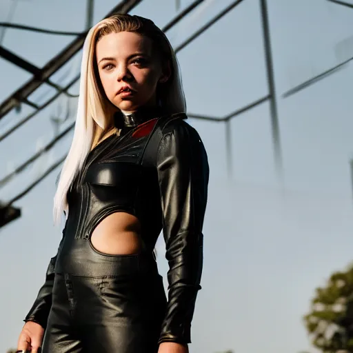 Image similar to sydney sweeney in cosplay as android 1 8, dslr photo, 8 5 mm f / 1. 8