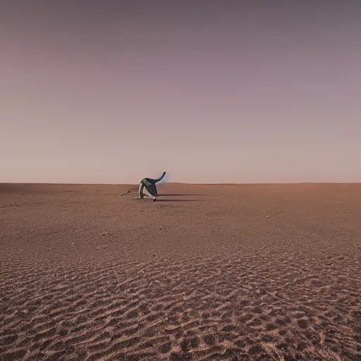 Prompt: 🐋🤖🦖🐉👽🐳 in desert, photography by bussiere rutkowski andreas roch