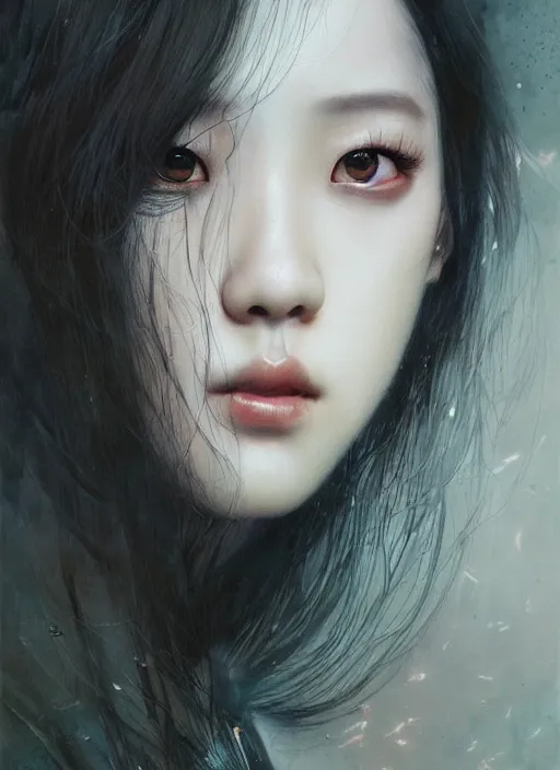 Image similar to jisoo of blackpink, snake, hyperrealistic portrait, perfect body, bladerunner street, by karol bak and agnes cecile, album cover, fantasy art, photo realistic, dynamic lighting, artstation, poster, volumetric lighting, very detailed face, 8 k, award winning