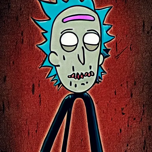 Prompt: grunge drawing of rick by - rick and morty , loony toons style, horror themed, detailed, elegant, intricate