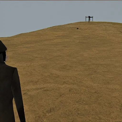 Prompt: steppe landscape with stairs leading to sky in game Pathologic 2