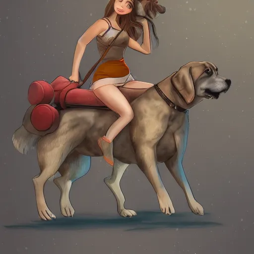 Image similar to girl riding a giant dog in the city, trending on artstation