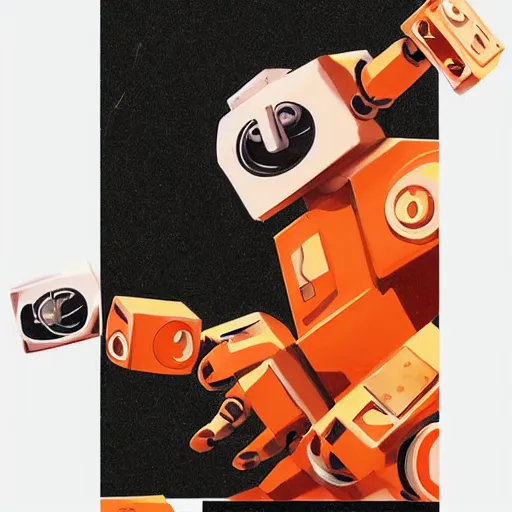 Prompt: robot like d8 dice orange with white digital art, digital paiting, overcoat art by JC Leyendecker and sachin teng