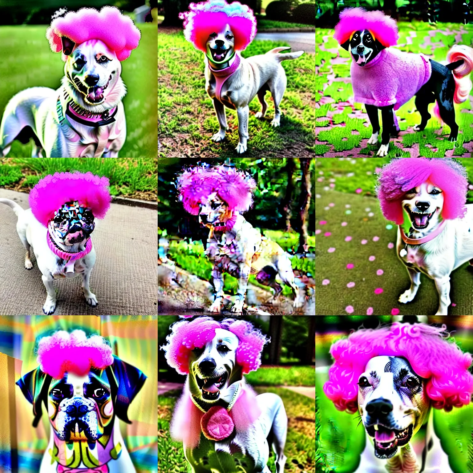 Prompt: a dog with pink afro hair