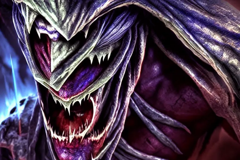 Image similar to vfx film closeup, legacy of kain soul reaver, raziel irl, hero pose, devouring magic souls, in epic ancient sacred huge cave temple, flat color profile low - key lighting award winning photography arri alexa cinematography, hyper real photorealistic cinematic beautiful, atmospheric cool colorgrade
