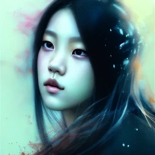 Image similar to jisoo of blackpink, hyperrealistic portrait, bladerunner street, by karol bak and agnes cecile, fantasy art, photo realistic, dynamic lighting, artstation, poster, volumetric lighting, very detailed face, intricate complexity, rule of thirds, 8 k, award winning, unreal engine