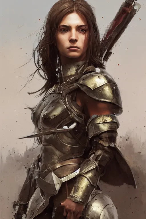 Image similar to a photorealistic painting of an attractive young girl, partially clothed in battle armor, olive skin, long dark hair, beautiful bone structure, symmetrical facial features, intricate, elegant, digital painting, concept art, illustration, sharp focus, minimal artifacts, from Metal Gear, in the style of Ruan Jia and Mandy Jurgens, by Greg Rutkowski, trending on Artstation, award winning