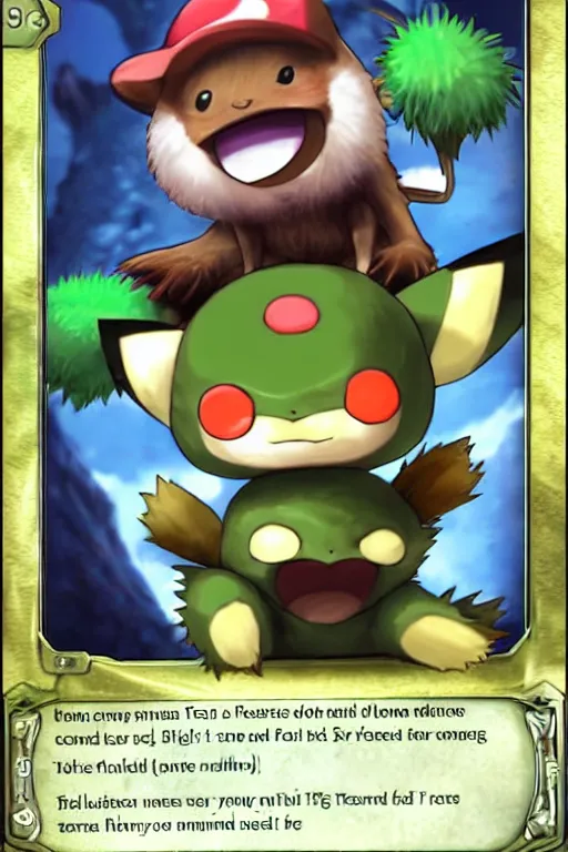 Image similar to teemo, a pokemon trading card of teemo, high detail pokemon trading card scan