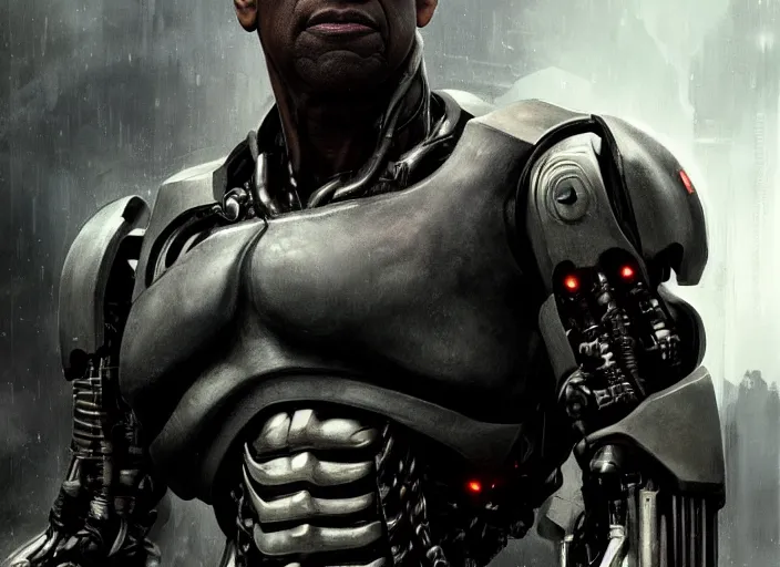 Image similar to denzel washington as victor stone, full body concept, cyborg, borg, strogg, face of a man, terminator, flesh, quake strogg, doom demon, wolfenstein, monstrous, powerful, symmetry, symmetrical, concept art by ruan jia and greg rutkowski