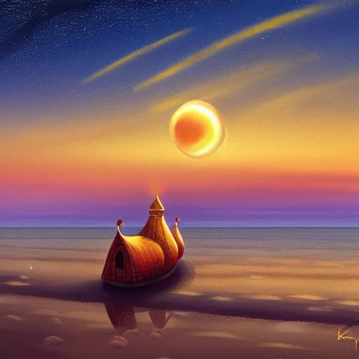 Image similar to russian khrushchevki, on the background of the sea, jupiter in the sky, super detail, digital painting, 4 k