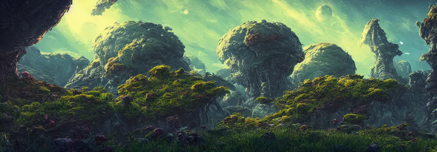Image similar to alien planet : landscape : flora and fauna : android jones : aleksandr pronin | humble