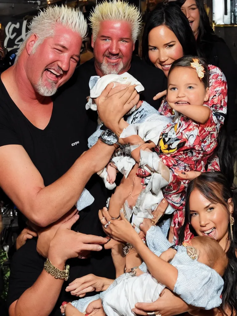 Image similar to olivia munn and guy fieri holding their baby