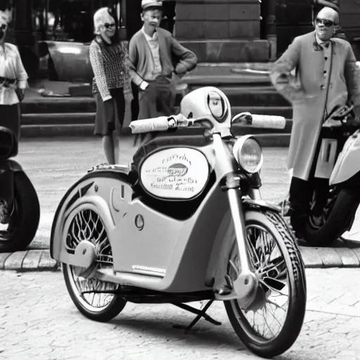 Image similar to fiat 5 0 0 motorcycle, a prototype demo at the hall of science