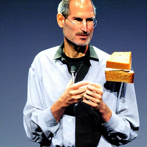 Image similar to steve jobs presenting a slice of bread at the macworld confrence in 2007, press photos