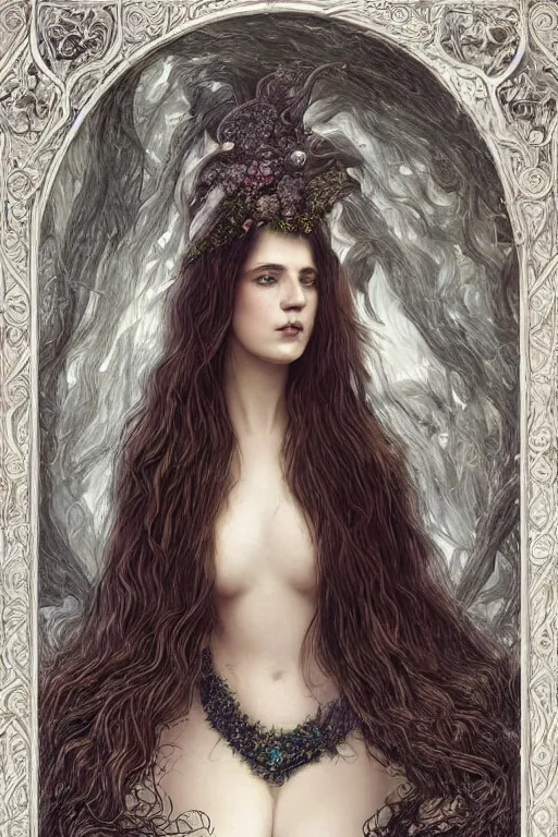 Prompt: An extremely beautiful pre-raphaelite ornate portrait of a very beautiful witch, surreal, ultradetailed, intricate, elegant, digital art painting, concept art, smooth, sharp focus, magazine art cover illustration, regal, award winning picture, extremely detailed masterpiece, sense of awe, featured on Artstation, Artgerm, ethereal bubbles, Aetherpunk, atmospheric lightning, Exquisite floral details, 8K detail post-processing, oil painting