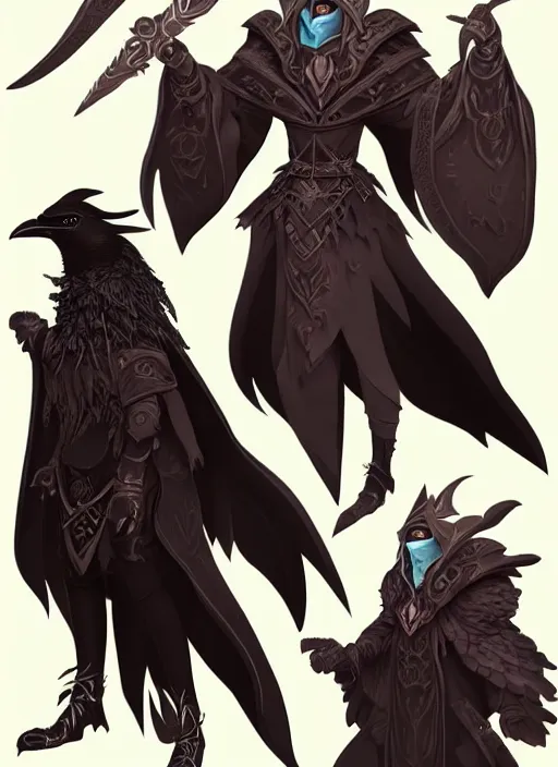 Image similar to raven warlock, wind magic, exquisite details, full body character design, dungeons and dragons white background, by studio muti