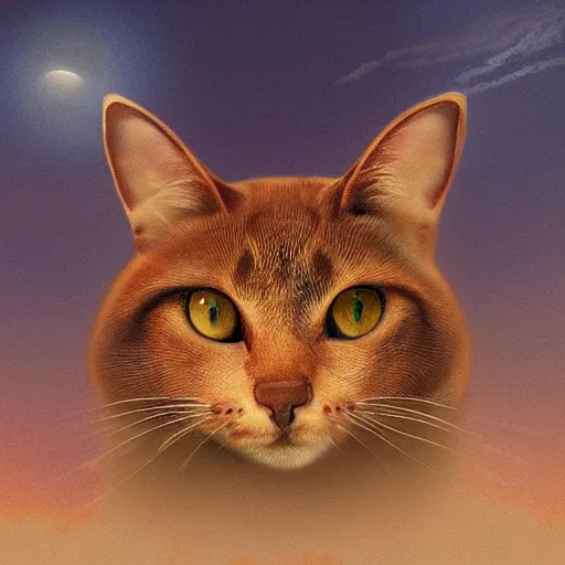 Image similar to sci - fi art of a brown cat by the sea