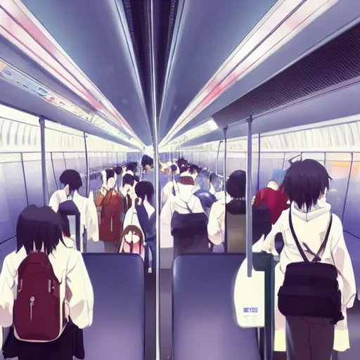 Image similar to The Interior of a Metro Train at Shinjuku, Anime concept art by Makoto Shinkai