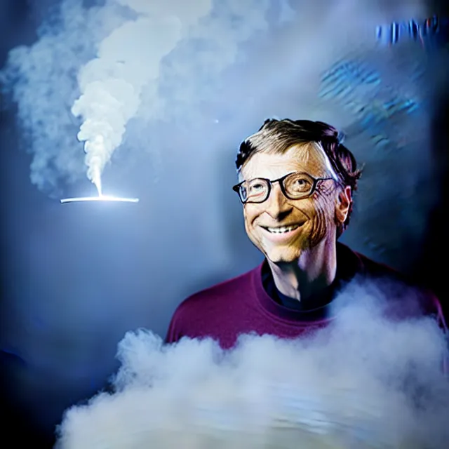 Image similar to bill gates uploading his soul with sharepoint, cinematic lighting, fog mist smoke, photorealistic, studio photography by tomino - sama