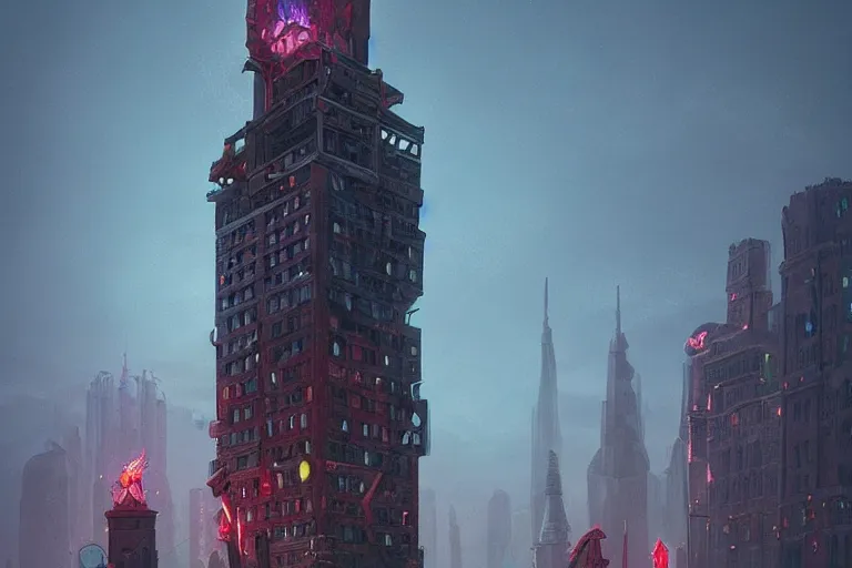 Image similar to wizard tower in downtown manhattan, an epic fantasy, dramatic lighting, cinematic, establishing shot, extremely high detail, photorealistic, cinematic lighting, artstation, by simon stalenhag, horizon forbidden west