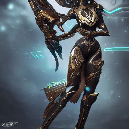 Image similar to highly detailed exquisite fanart, of a beautiful female warframe, elegant pose, holding a detailed epic kitgun, high quality hands, epic cinematic shot, DeviantArt, high quality artstation, HD render