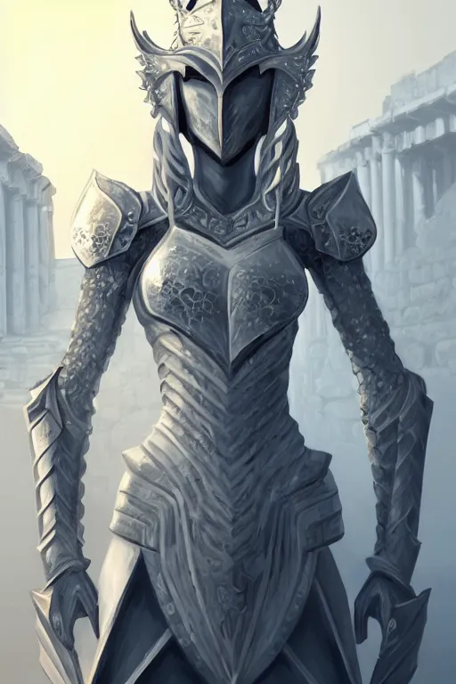 Image similar to studio portrait knights of zodiac girl, matt white ice color armor, in ruined agora of athens sunrise, ssci - fi and fantasy, intricate and very beautiful and elegant,, ultrafine hyperrealistic details, digital painting, artstation, concept art, smooth and sharp focus, illustration, art by ayanamikodon