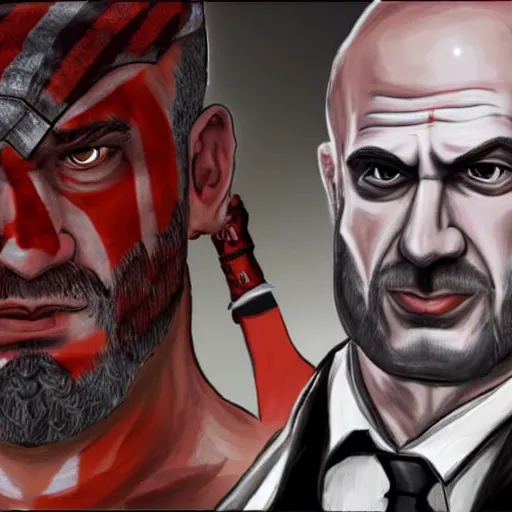 Image similar to portrait of benjamin netanyahu looking like kratos from god of war