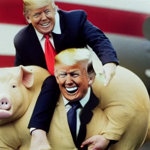 Prompt: trump _ getting _ a _ piggy _ - _ back _ ride _ from _ ronald _ reagan _ - n _ 4