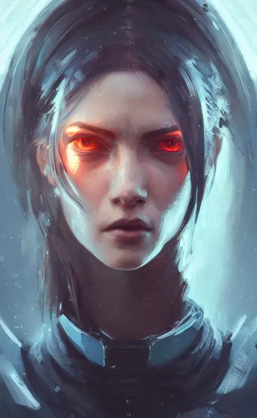 Prompt: face portrait of young female in cyberpunk by greg rutkowski, highly detailed portrait, scifi, digital painting, artstation, concept art, smooth, sharp foccus ilustration, artstation hq