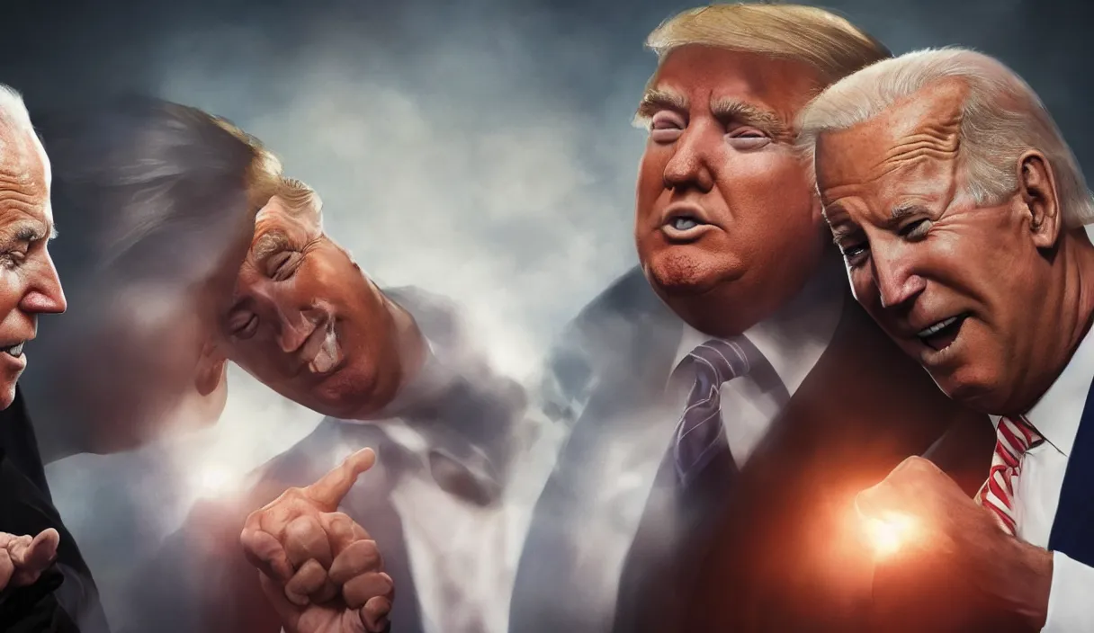 Prompt: a beautiful painting of donald trump and joe biden in a fist fight, cinematic angle, studio lighting, movie concept, trending on artstation, octane render, 8 k, ultra high detail