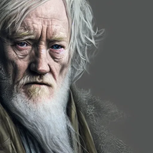 Image similar to a close up portrait of Richard Harris as Dumbledore, focused gaze, art station, highly detailed, concept art