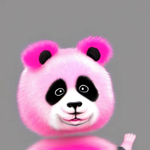 Prompt: a cute, pink, cute panda., cute, cute, cute, fuzzy, trending on cgsociety, digital art, illustrated by max hay, 3 d, photorealistic, 2 d, art by michael stilwell, 2 d illustration