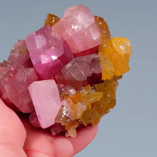 Prompt: pink quartz on wulfenite