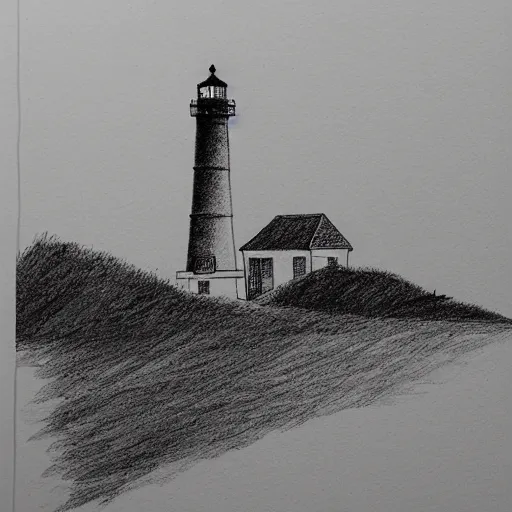 Image similar to line art drawing on a lighthouse on a jetty