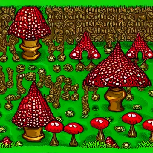 Prompt: amanita muscaria playing tibia video game