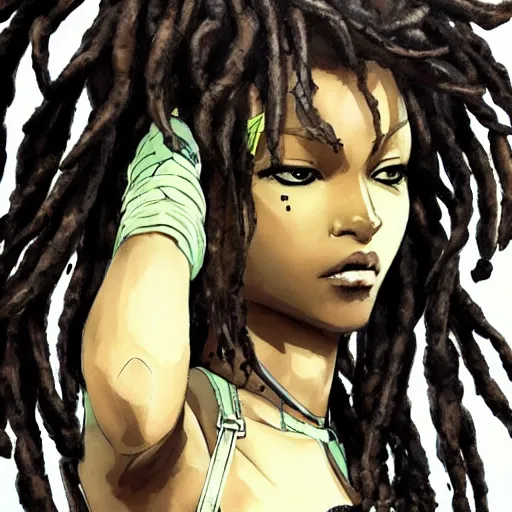 Image similar to beautiful dark - skinned woman with dreadlocks, yoji shinkawa