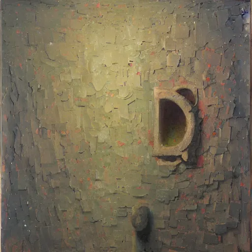 Image similar to an impasto foreboding painting by shaun tan of an abstract forgotten sculpture by the caretaker and ivan seal