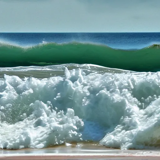 Prompt: captured image of a sun-dog, ocean, white sand, crashing surf (foam, rocks), tranquil, calming, nostalgic