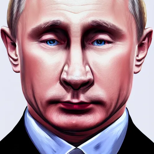 Image similar to portrait of Putin that has a huge nose that looks like pig nose, pig nose, pig nose, looking at camera, intricate, extremely detailed, digital painting, artstation, concept art, smooth, sharp focus, illustration, intimidating lighting, incredible art