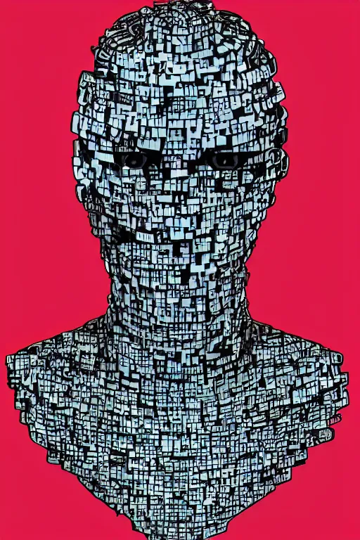 Prompt: cypherpunk fashion illustration, television head, full body, abstract portrait, ultra detailed, fine detail