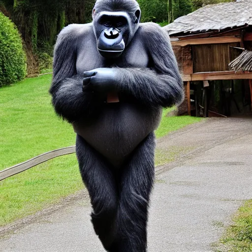 Image similar to Karl Pilkington wearing a gorilla suit